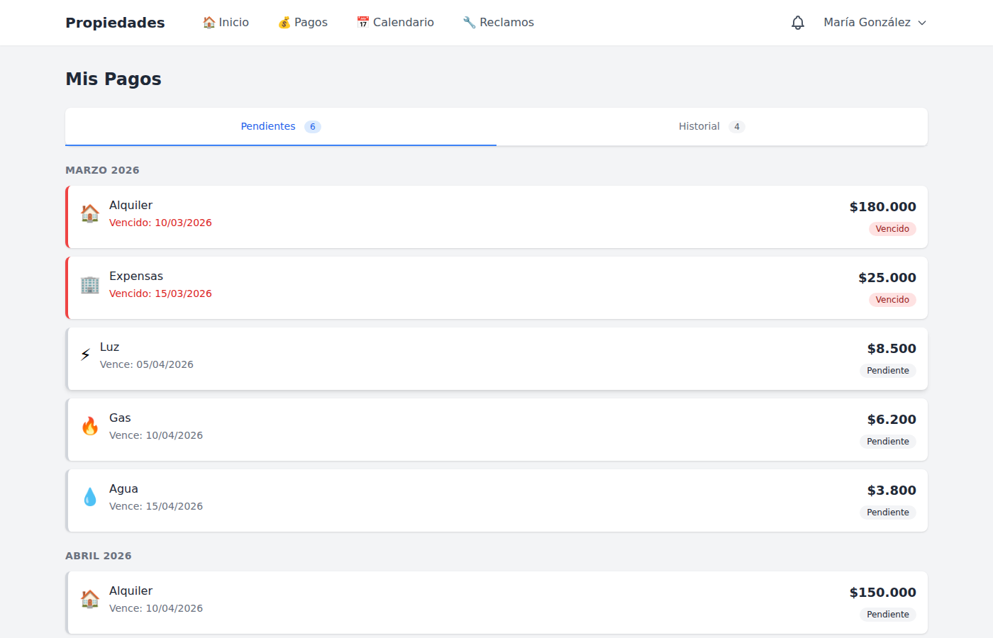 Pagos del inquilino