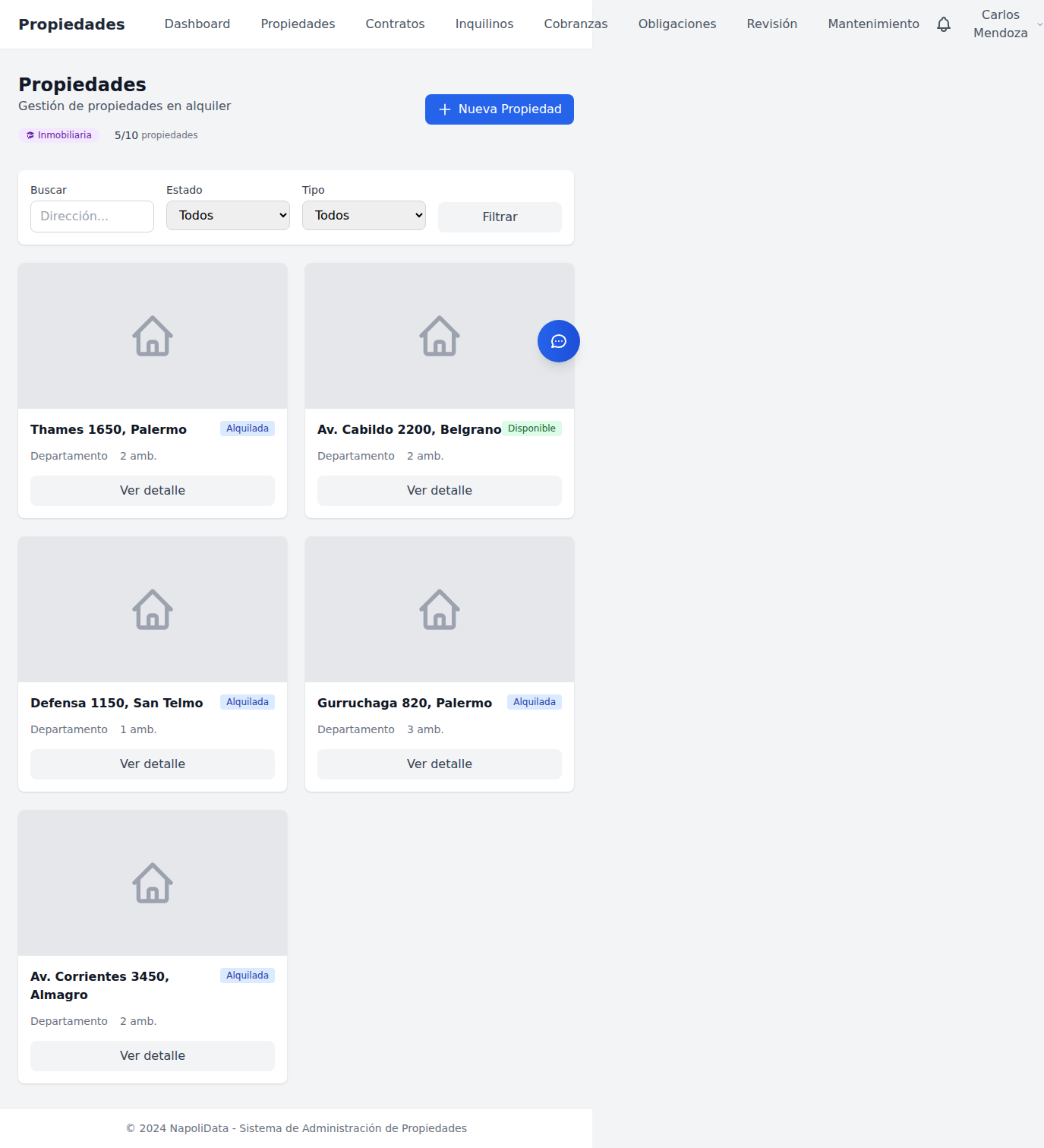 Lista de propiedades con filtros