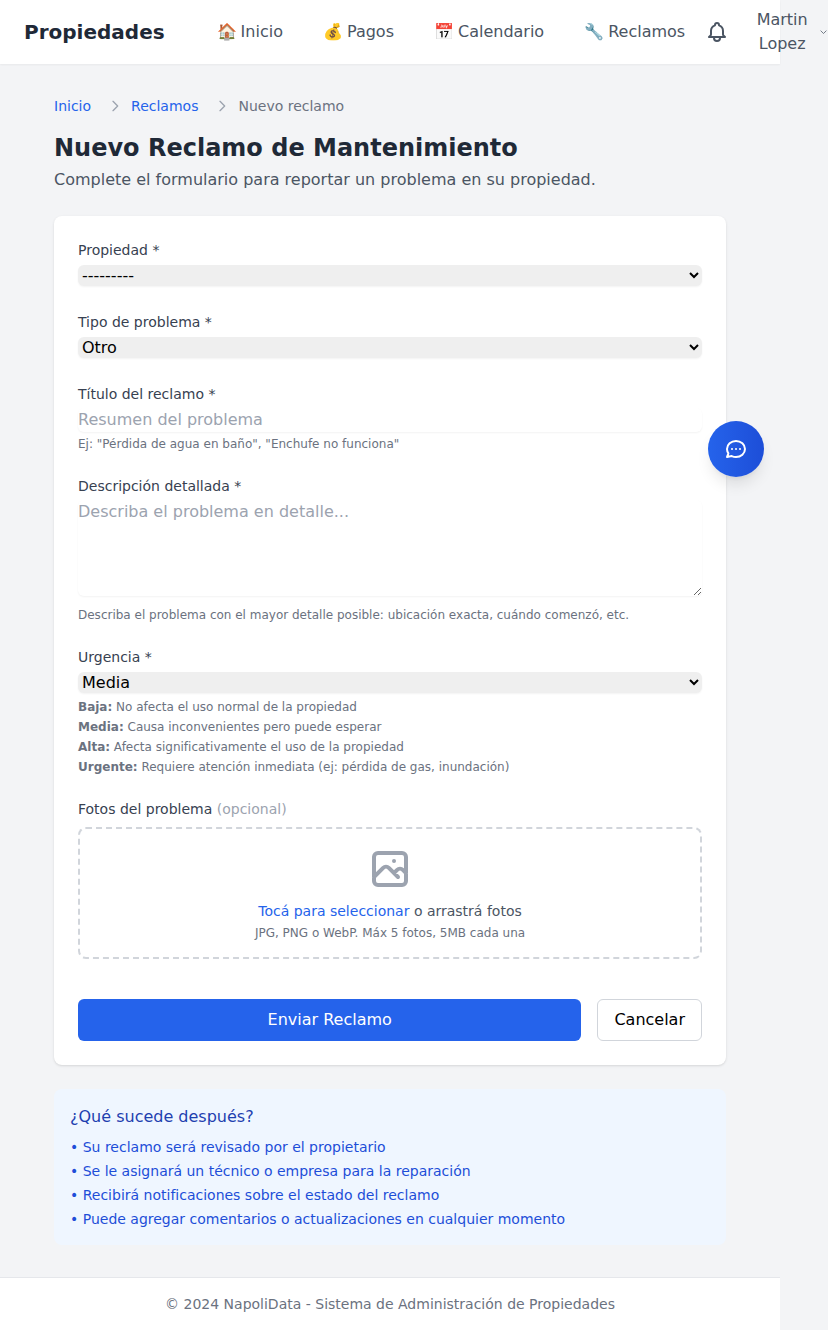 Formulario de reclamo